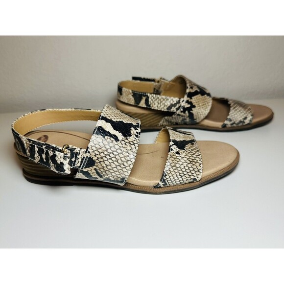 DR. SCHOLLS Freeform Tan Black Snake Animal Print Low Heel Sandals SIZE 7.5M - Picture 3 of 8